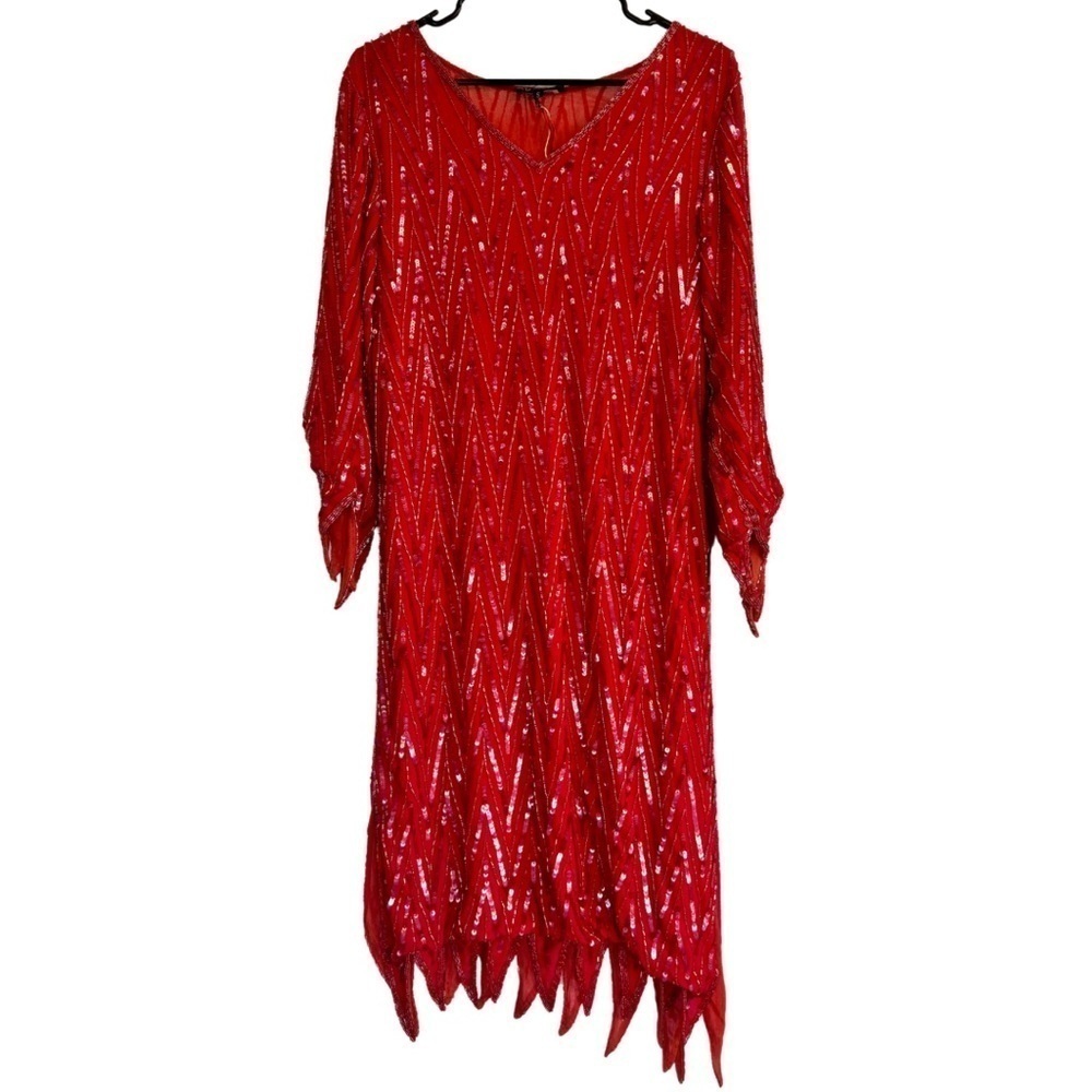 🌹 Metamorphosis 100% Silk Fully Beaded Scarlet Red Fiery Gatsby Dress 🌹Vintage
